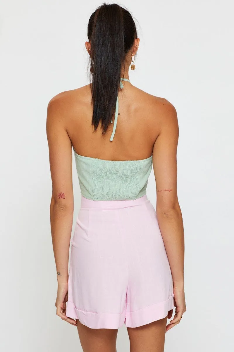 Pink Mini Shorts High Rise Linen Blend sold by Ally Fashion product image thumbnail 5