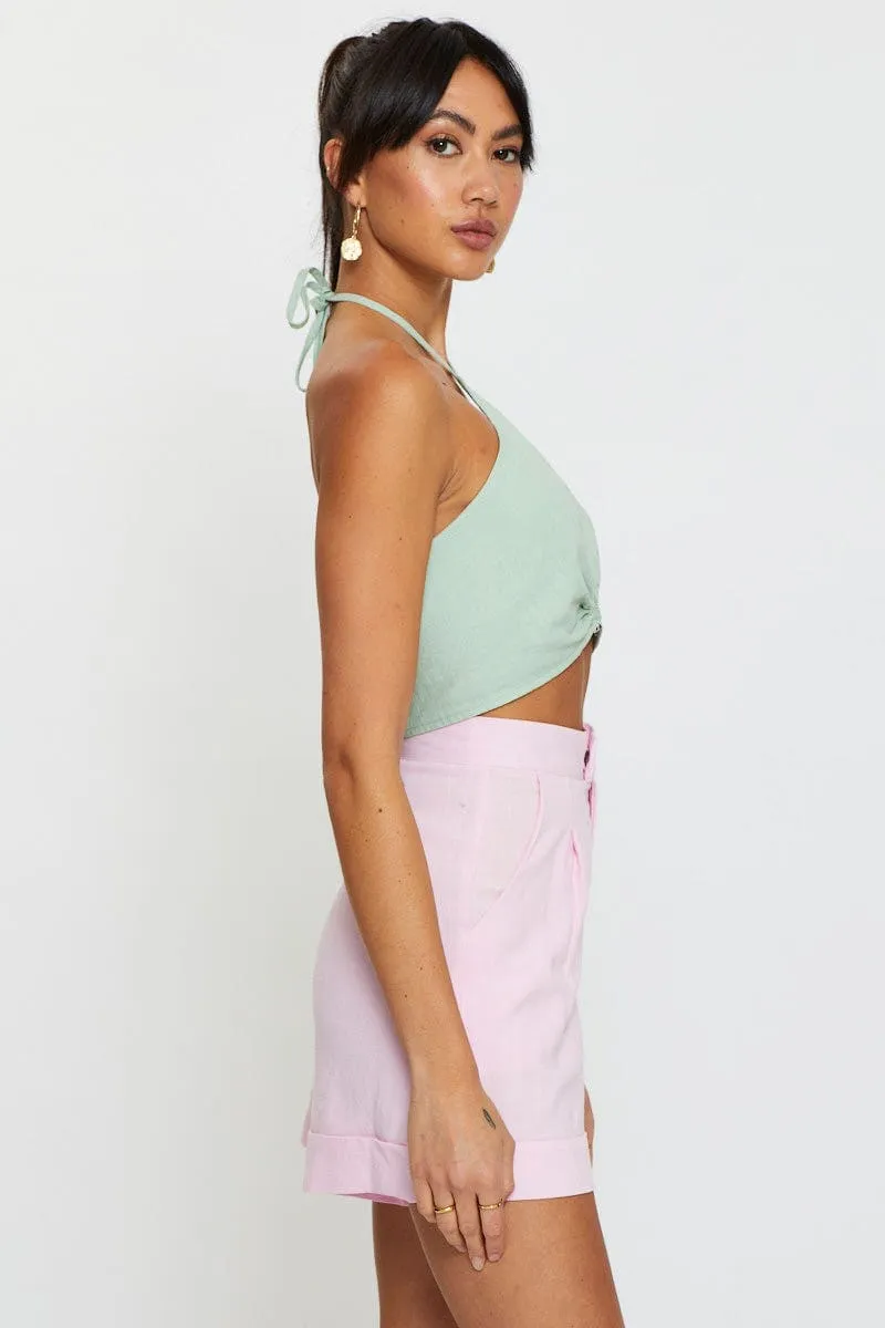 Pink Mini Shorts High Rise Linen Blend sold by Ally Fashion product image thumbnail 4