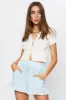 Blue High Waist Linen Blend Elastic Waist Frill Hem Short sold by Ally Fashion