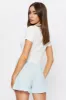 Blue High Waist Linen Blend Elastic Waist Frill Hem Short sold by Ally Fashion