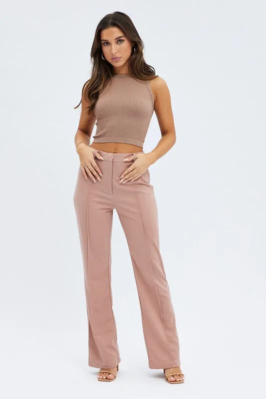 Brown Wide Leg Pants High Rise Workwear sold by Ally Fashion