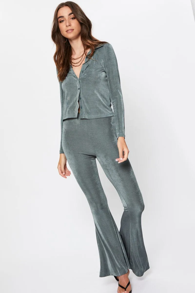 Green Highwaist Jersey Flare Hem Pants sold by Ally Fashion product image thumbnail 3