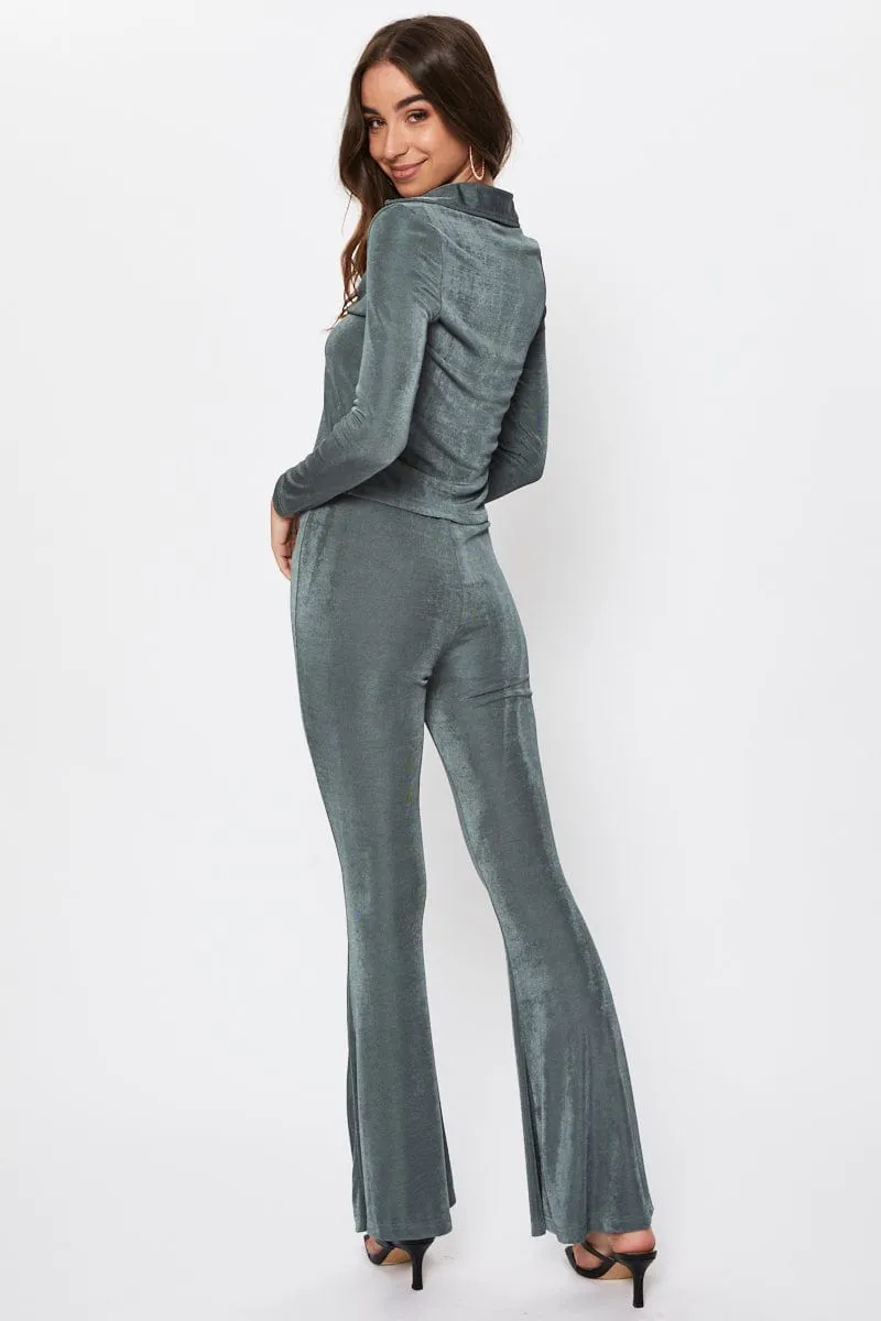 Green Highwaist Jersey Flare Hem Pants sold by Ally Fashion product image thumbnail 5