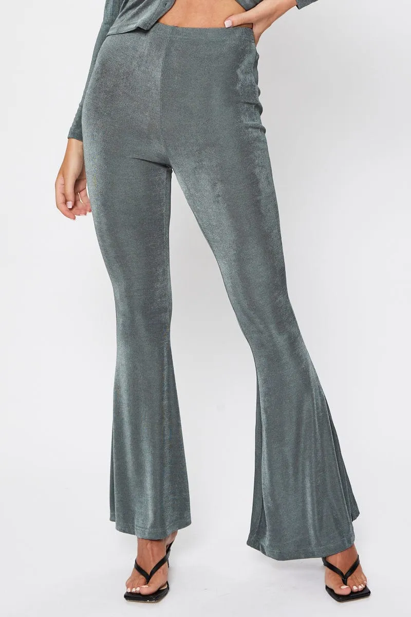 Green Highwaist Jersey Flare Hem Pants sold by Ally Fashion product image thumbnail 2