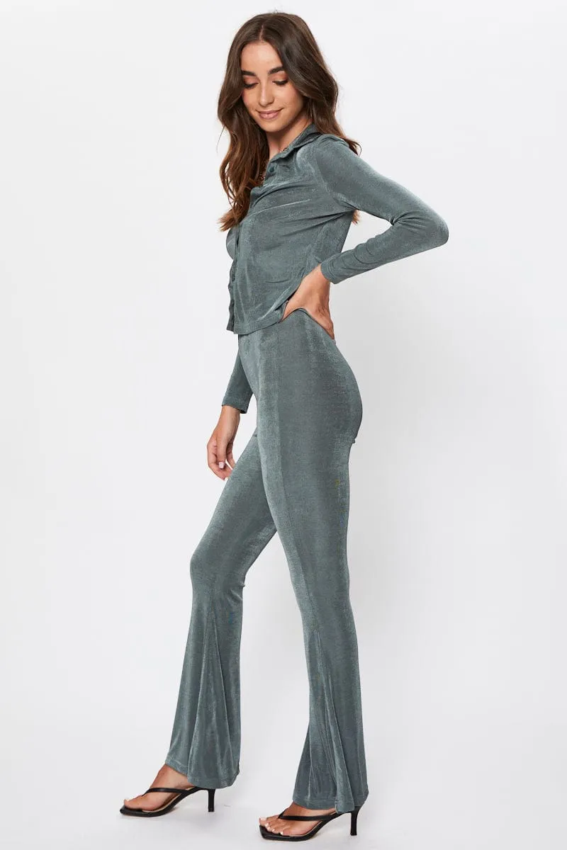 Green Highwaist Jersey Flare Hem Pants sold by Ally Fashion product image thumbnail 4