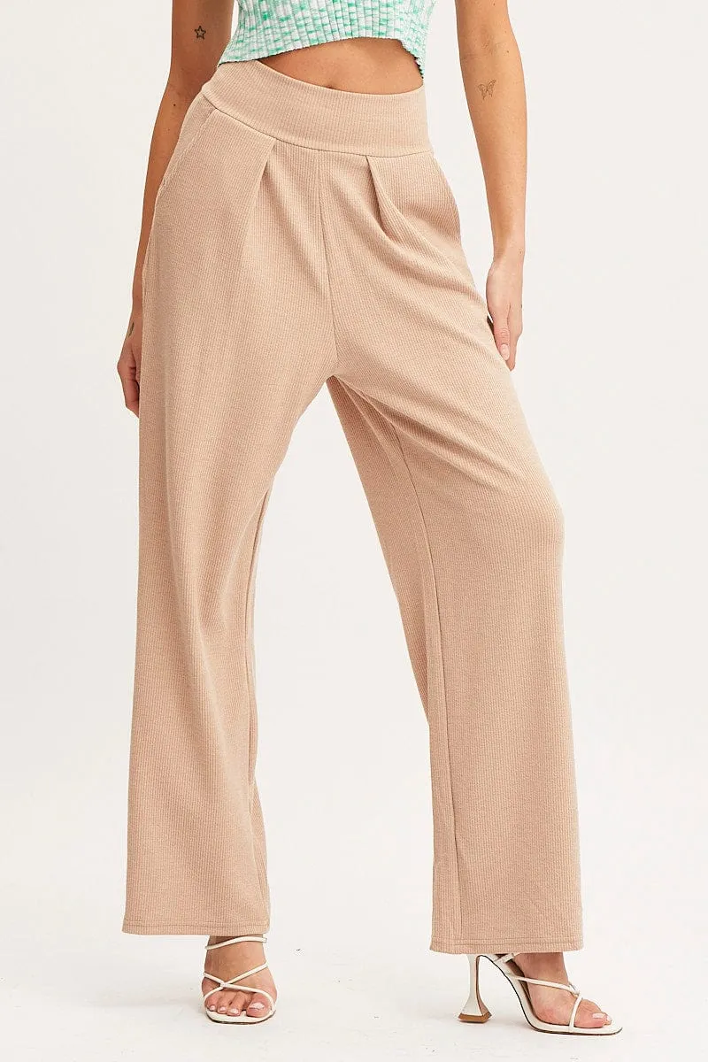 Beige Wide Leg Pants High Rise sold by Ally Fashion product image thumbnail 2