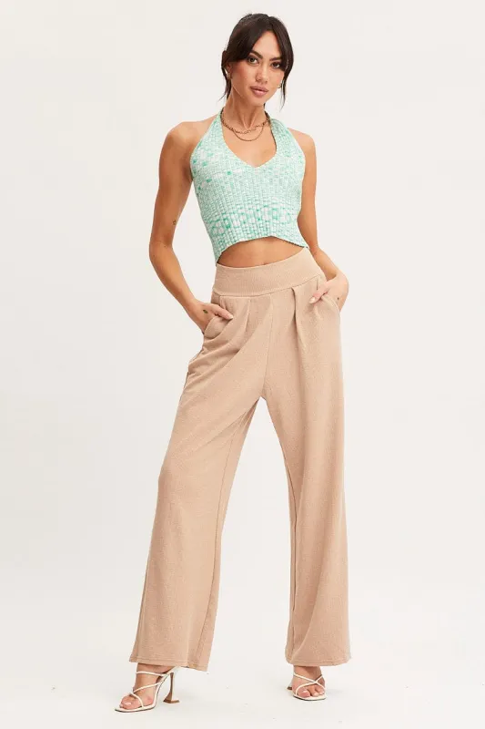 Beige Wide Leg Pants High Rise sold by Ally Fashion