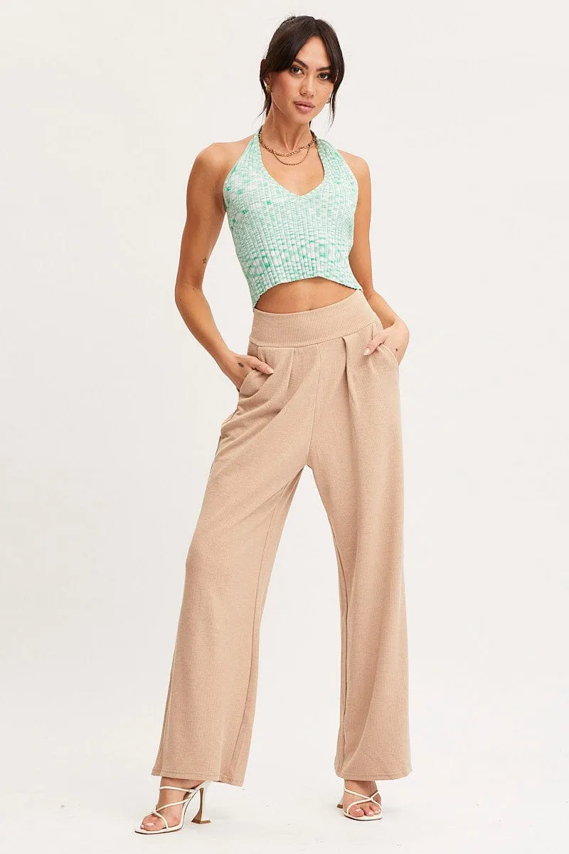 Beige Wide Leg Pants High Rise sold by Ally Fashion