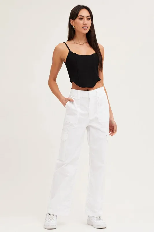 White Cargo Pants High Rise Wide Leg sold by Ally Fashion
