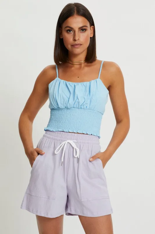 Purple Tie Front Elastic Waist Track Short sold by Ally Fashion