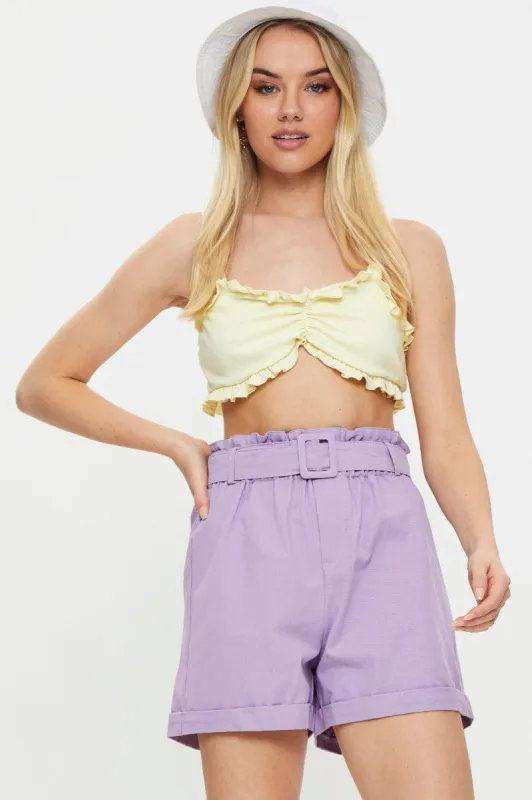 Purple Belted Elastic Waist Short sold by Ally Fashion