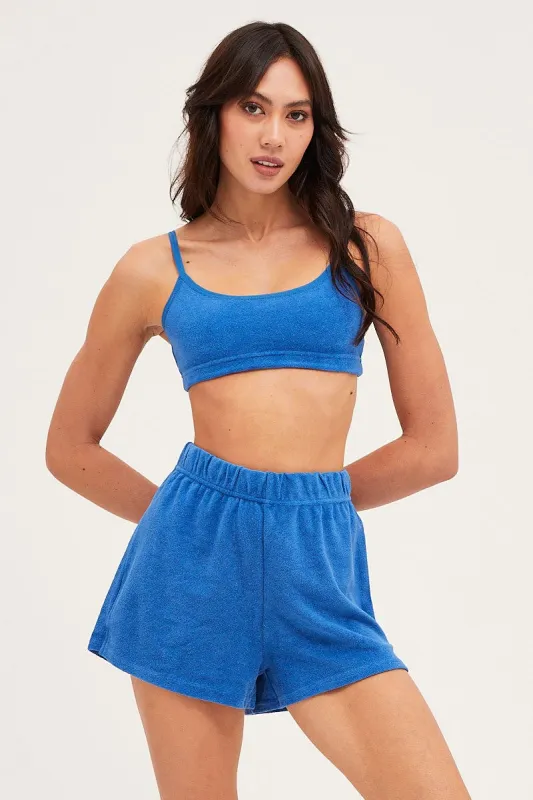 Blue Mini Shorts High Rise Terry sold by Ally Fashion