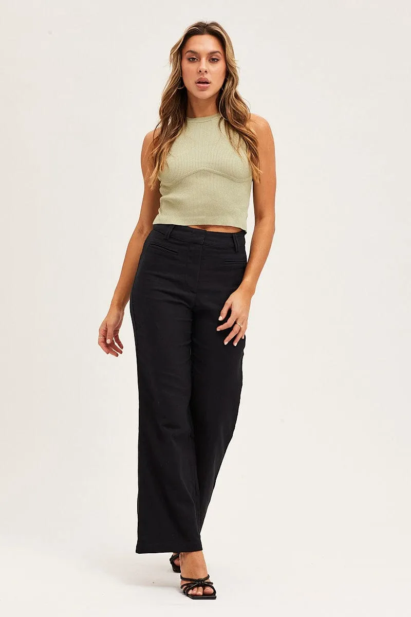Black High Rise Linen Blend Wide Leg Pants sold by Ally Fashion product image thumbnail 3