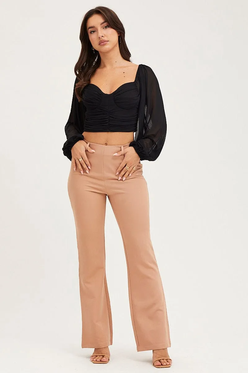 Beige Flare Pants Mid Rise sold by Ally Fashion