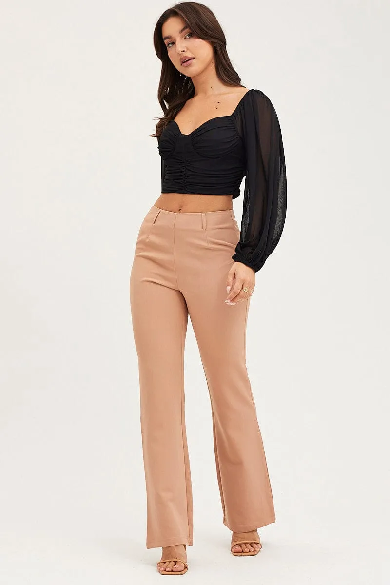 Beige Flare Pants Mid Rise sold by Ally Fashion product image thumbnail 3