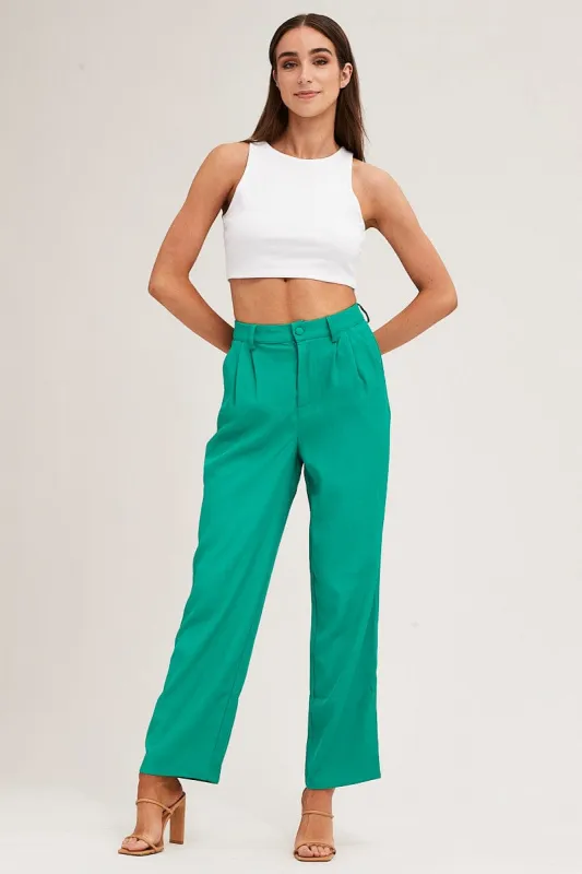 Green Pleat Detail High Waist Pant sold by Ally Fashion
