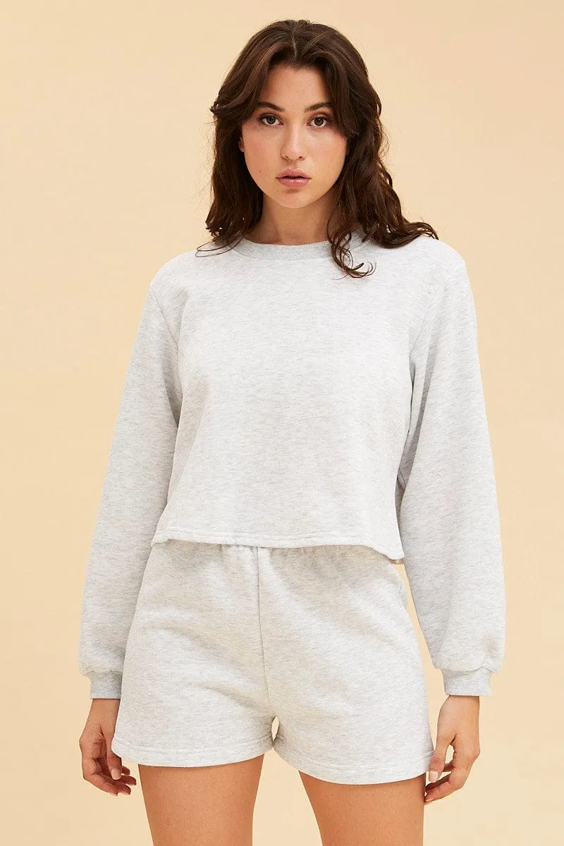 Grey Cropped Sweat Bell Sleeve Crew Neck Relaxed Fit sold by Ally Fashion product image thumbnail 3