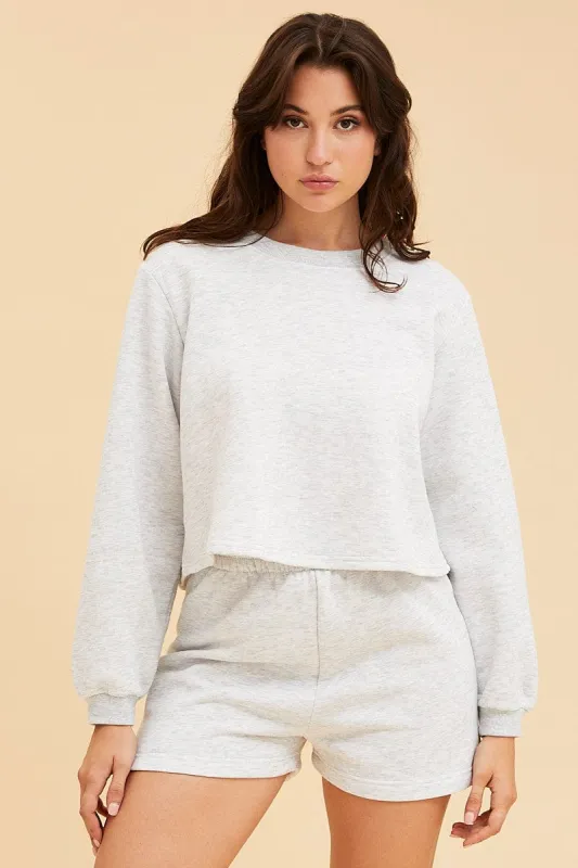 Grey Cropped Sweat Bell Sleeve Crew Neck Relaxed Fit sold by Ally Fashion