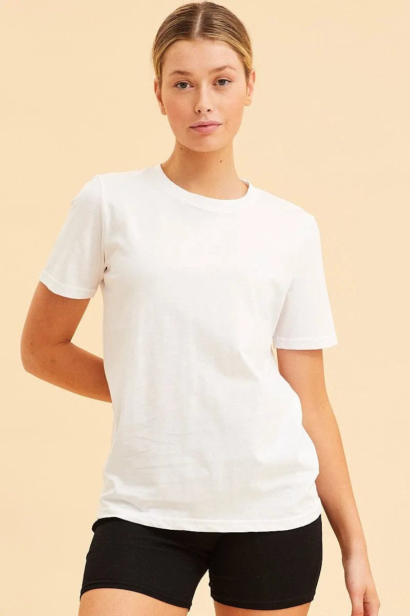 White Cotton T-Shirt Crew Neck Regular Fit Cotton sold by Ally Fashion