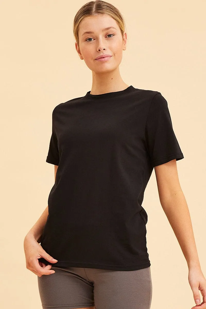 Black Cotton T-Shirt Crew Neck Regular Fit Cotton sold by Ally Fashion