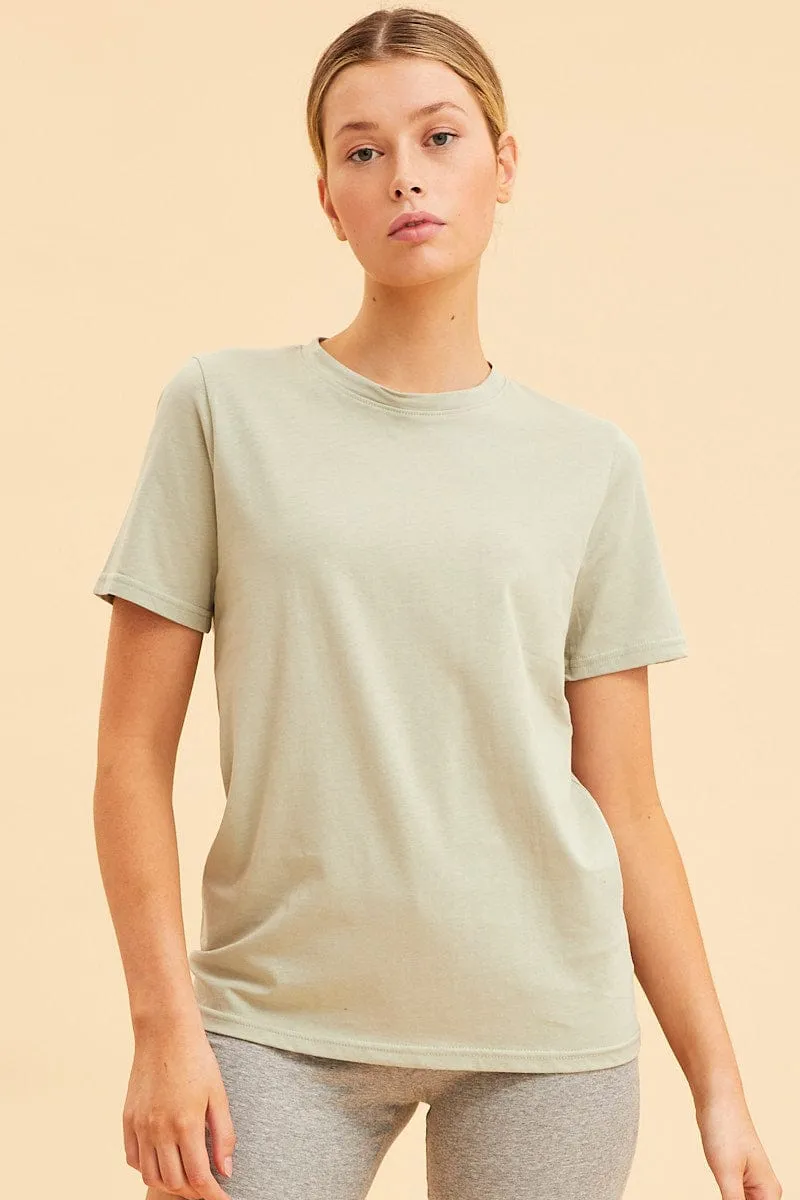 Green Cotton T-Shirt Crew Neck Regular Fit Cotton sold by Ally Fashion