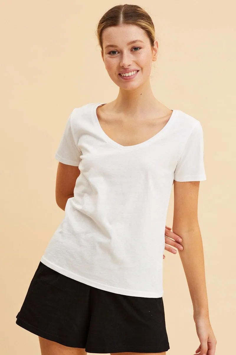 White V Neck T-Shirt Cotton Regular Fit Cotton sold by Ally Fashion