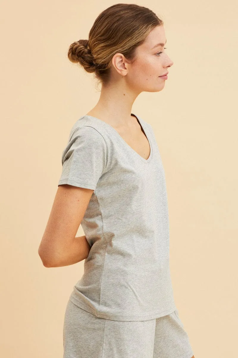 Grey V Neck T-Shirt Cotton Regular Fit Cotton sold by Ally Fashion product image thumbnail 4