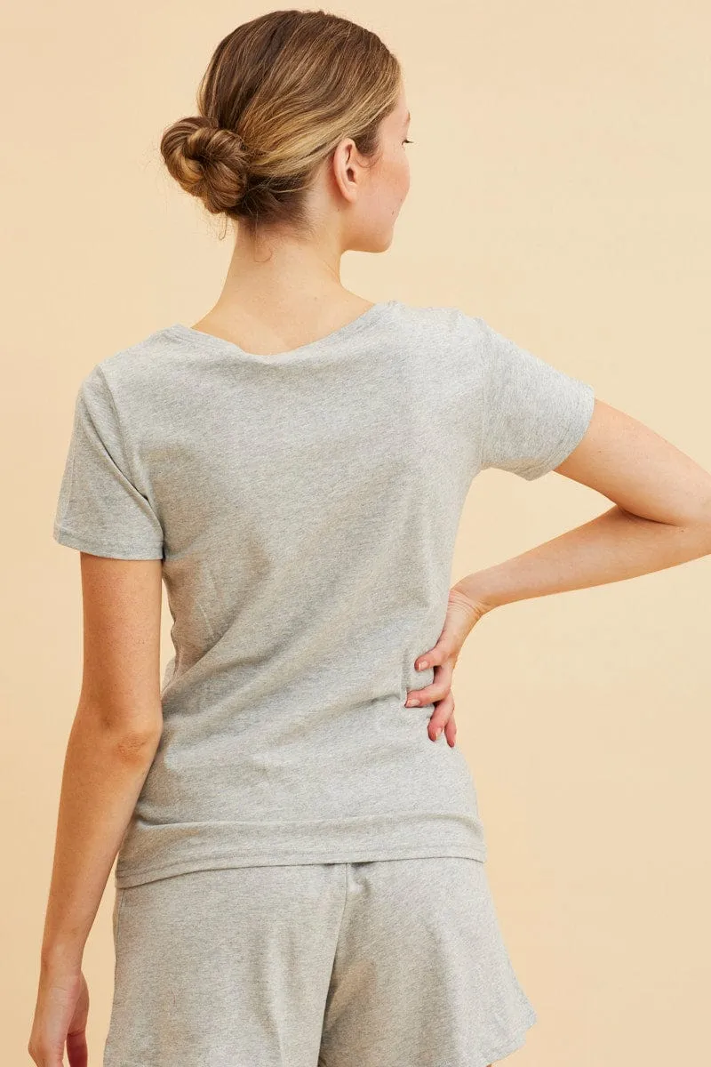 Grey V Neck T-Shirt Cotton Regular Fit Cotton sold by Ally Fashion product image thumbnail 5