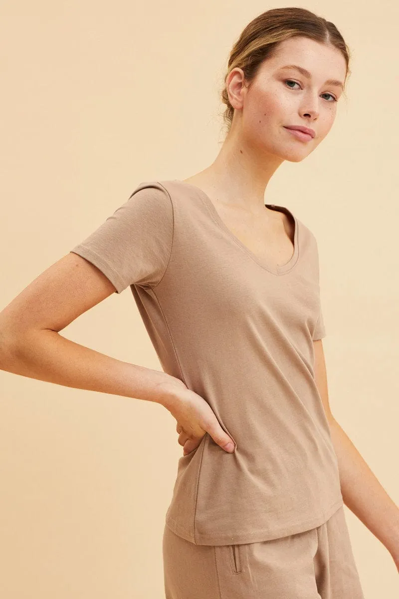 Beige V Neck T-Shirt Cotton Regular Fit Cotton sold by Ally Fashion product image thumbnail 4