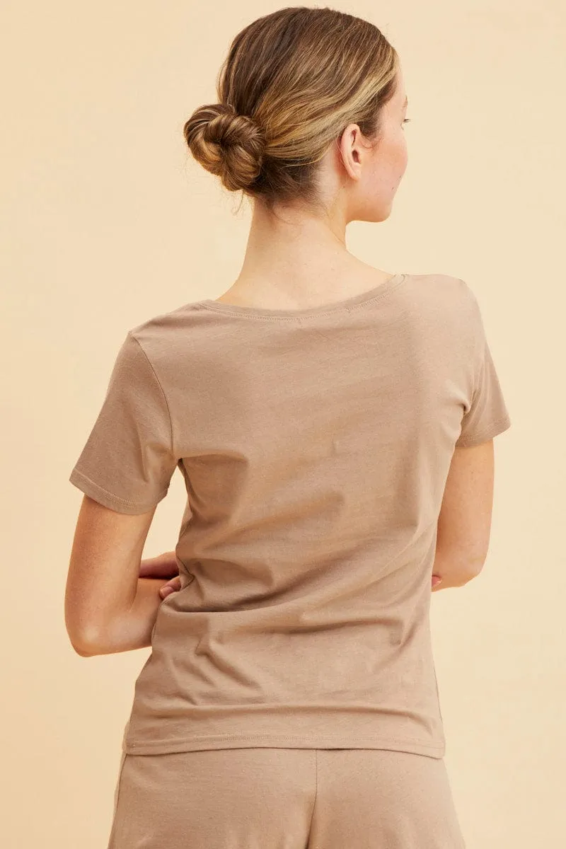 Beige V Neck T-Shirt Cotton Regular Fit Cotton sold by Ally Fashion product image thumbnail 5