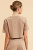 Beige Cropped T-Shirt Crew Neck Short Sleeve Cotton sold by Ally Fashion