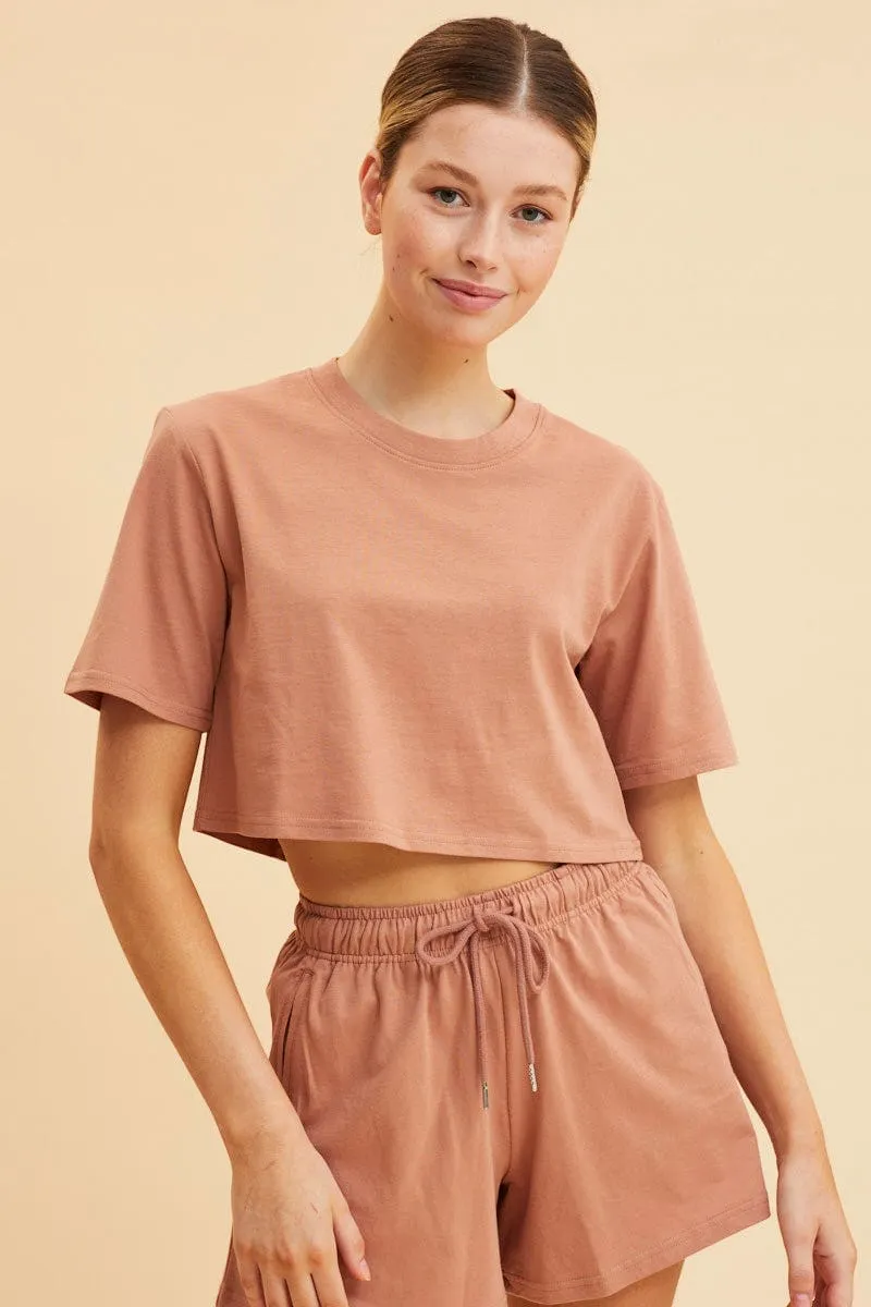 Orange Cropped T-Shirt Crew Neck Short Sleeve Cotton sold by Ally Fashion product image thumbnail 3