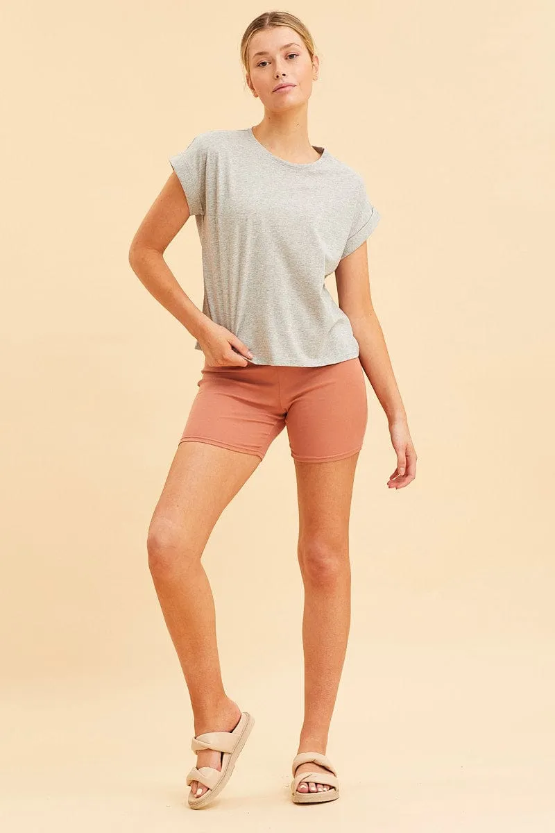 Grey Cropped T-Shirt Crew Neck Roll Sleeve Cotton sold by Ally Fashion product image thumbnail 2