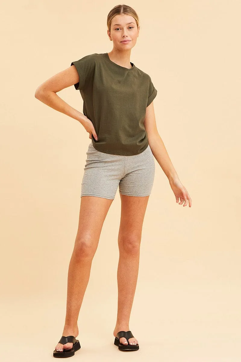 Green Cropped T-Shirt Crew Neck Roll Sleeve Cotton sold by Ally Fashion product image thumbnail 2