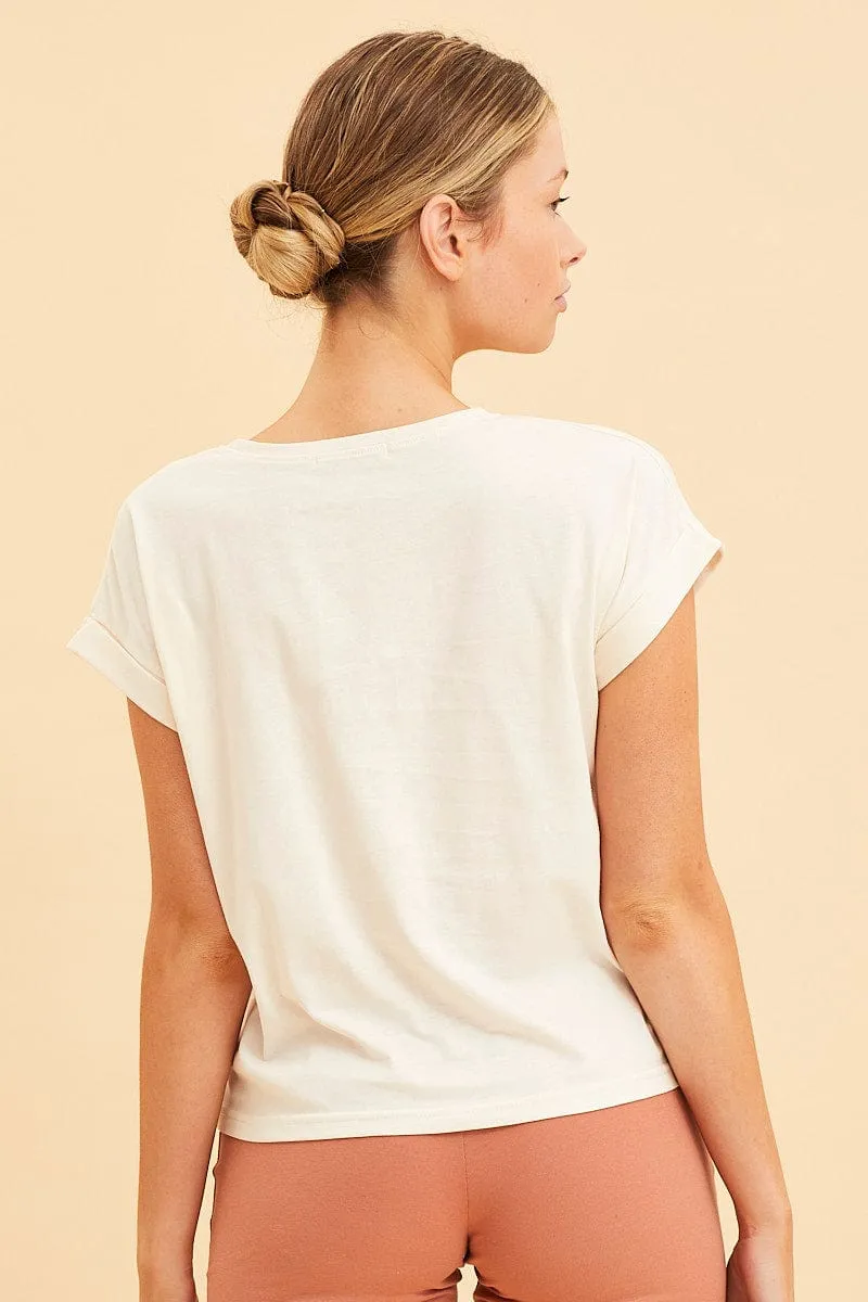 White Cropped T-Shirt Crew Neck Roll Sleeve Cotton sold by Ally Fashion product image thumbnail 5
