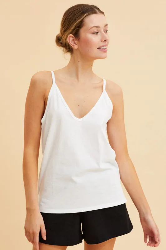 White V Neck Singlet Cotton Relaxed Fit sold by Ally Fashion