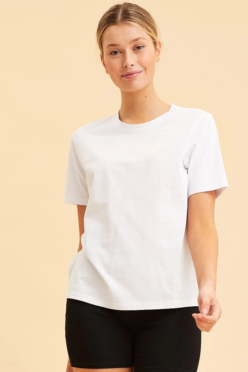 White Relaxed T-Shirt Heavy Cotton Crew Neck sold by Ally Fashion product image thumbnail 3