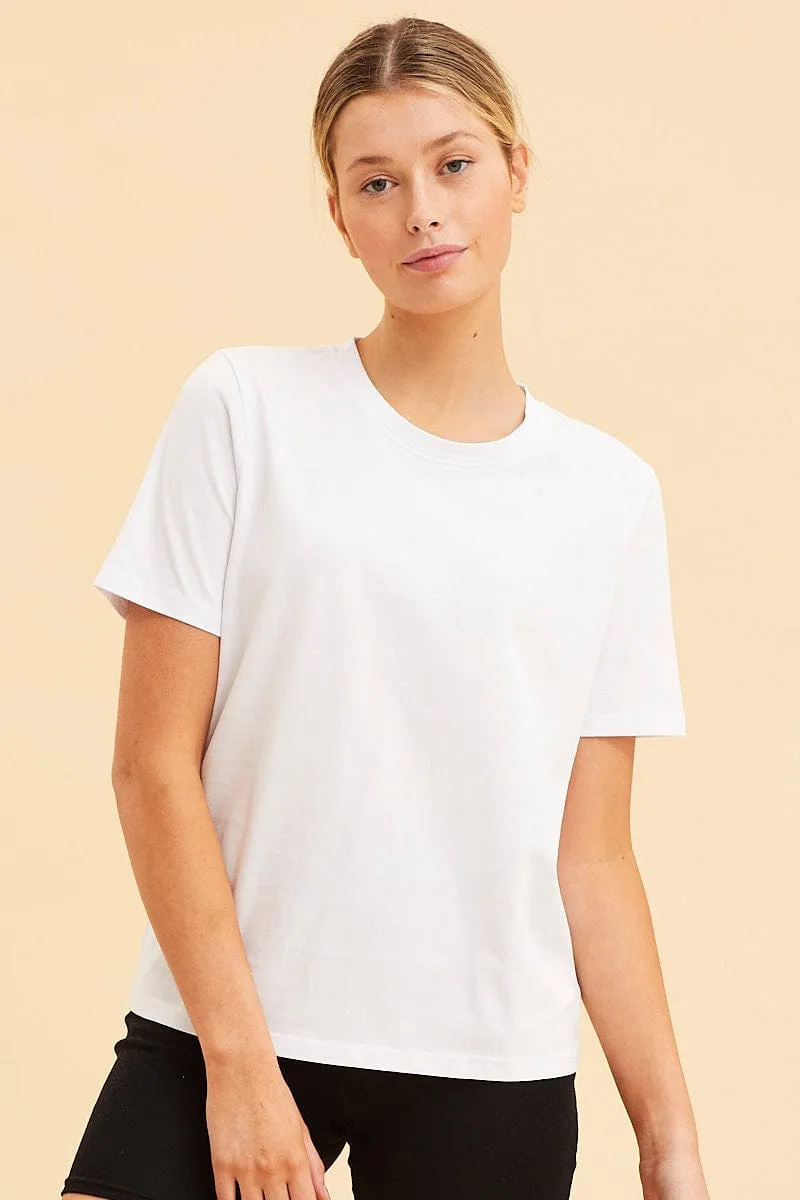 White Relaxed T-Shirt Heavy Cotton Crew Neck sold by Ally Fashion
