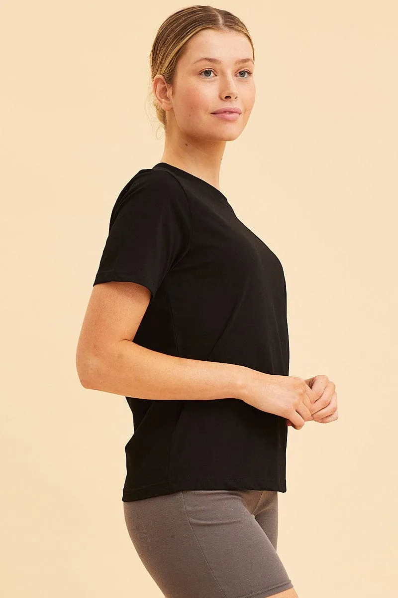 Black Relaxed T-Shirt Heavy Cotton Crew Neck sold by Ally Fashion product image thumbnail 4