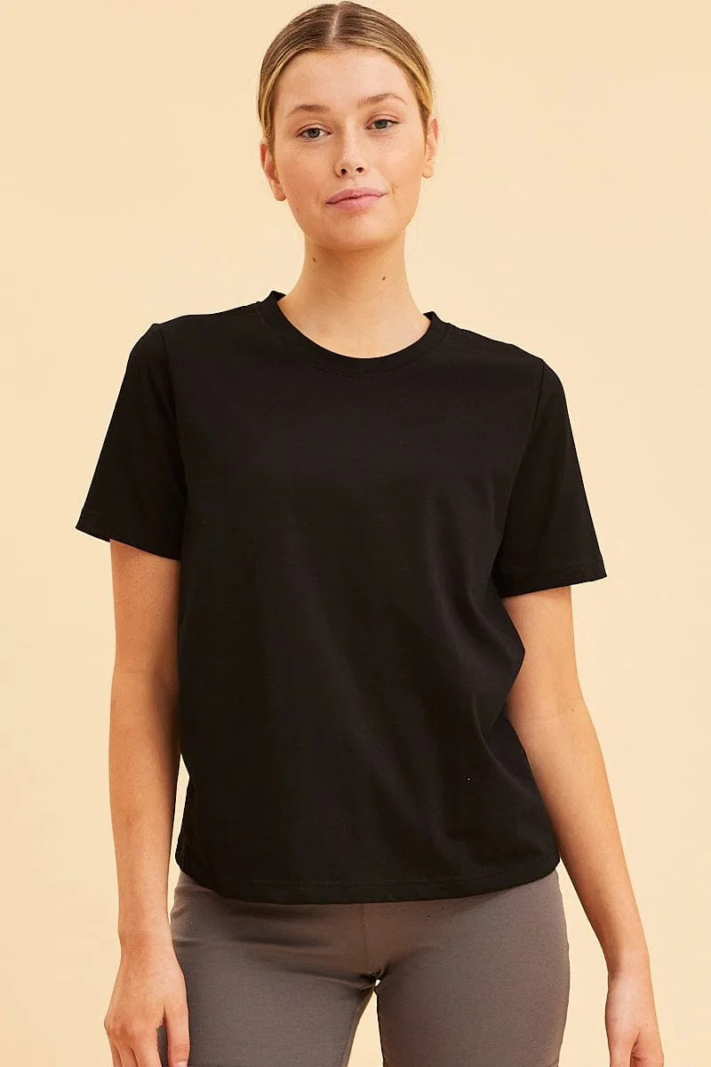 Black Relaxed T-Shirt Heavy Cotton Crew Neck sold by Ally Fashion product image thumbnail 3