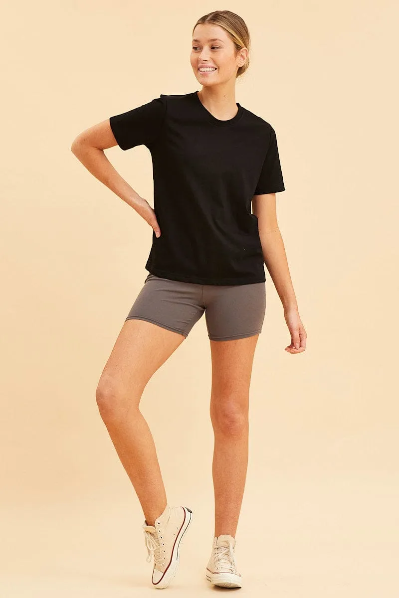 Black Relaxed T-Shirt Heavy Cotton Crew Neck sold by Ally Fashion product image thumbnail 2
