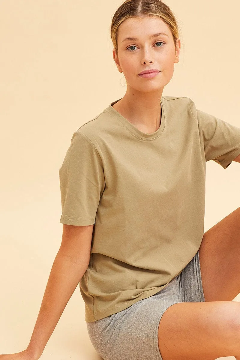 Green Relaxed T-Shirt Heavy Cotton Crew Neck sold by Ally Fashion