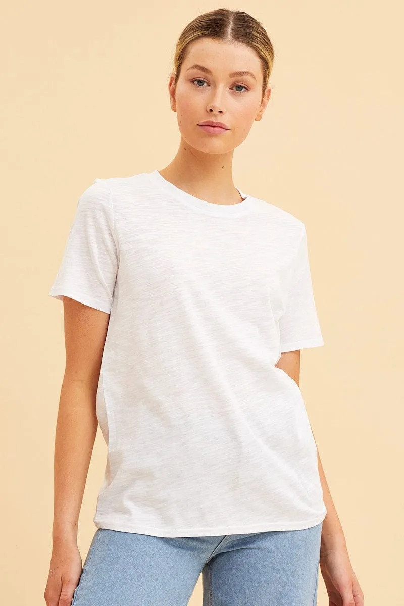 White Cotton T-Shirt Slub Crew Neck Regular Fit sold by Ally Fashion