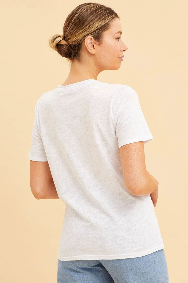 White Cotton T-Shirt Slub Crew Neck Regular Fit sold by Ally Fashion product image thumbnail 4