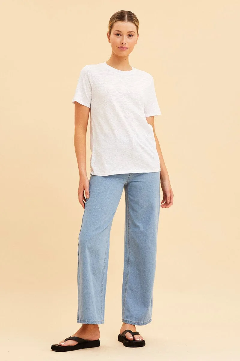 White Cotton T-Shirt Slub Crew Neck Regular Fit sold by Ally Fashion product image thumbnail 2