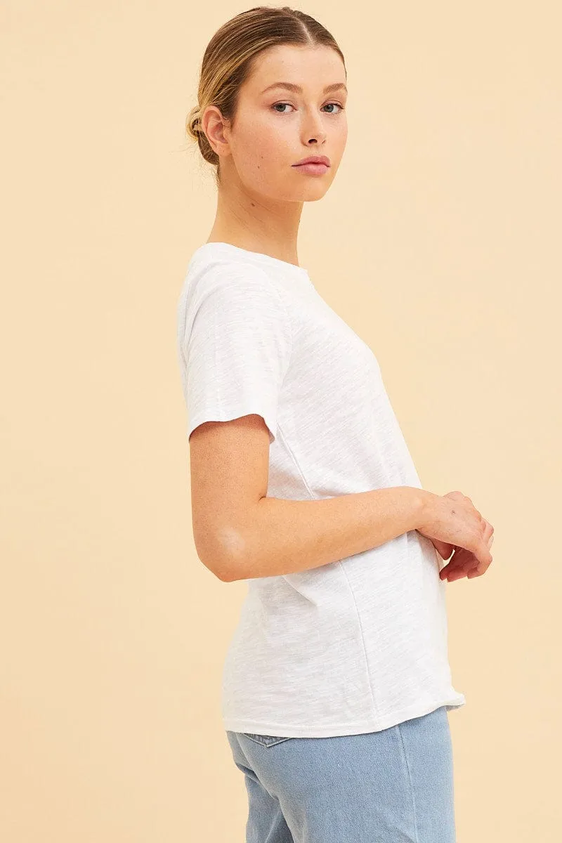 White Cotton T-Shirt Slub Crew Neck Regular Fit sold by Ally Fashion product image thumbnail 5