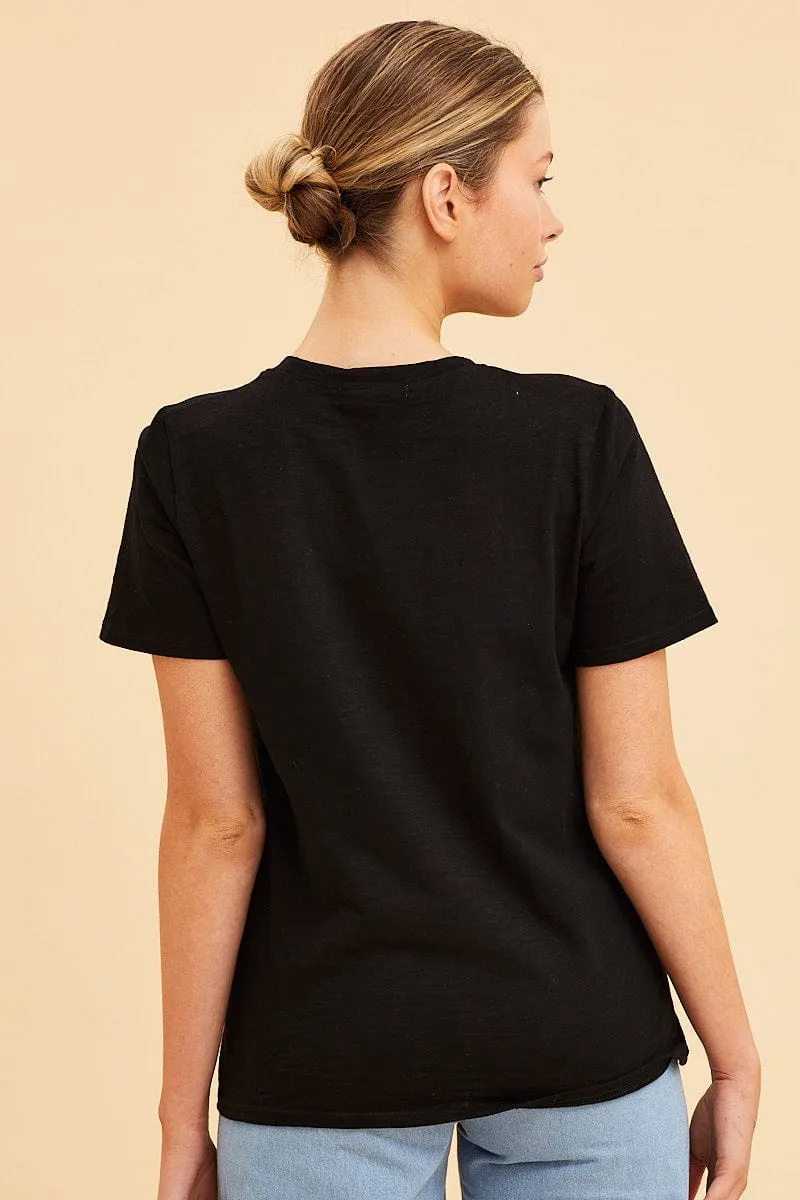 Black Cotton T-Shirt Slub Crew Neck Regular Fit sold by Ally Fashion product image thumbnail 5