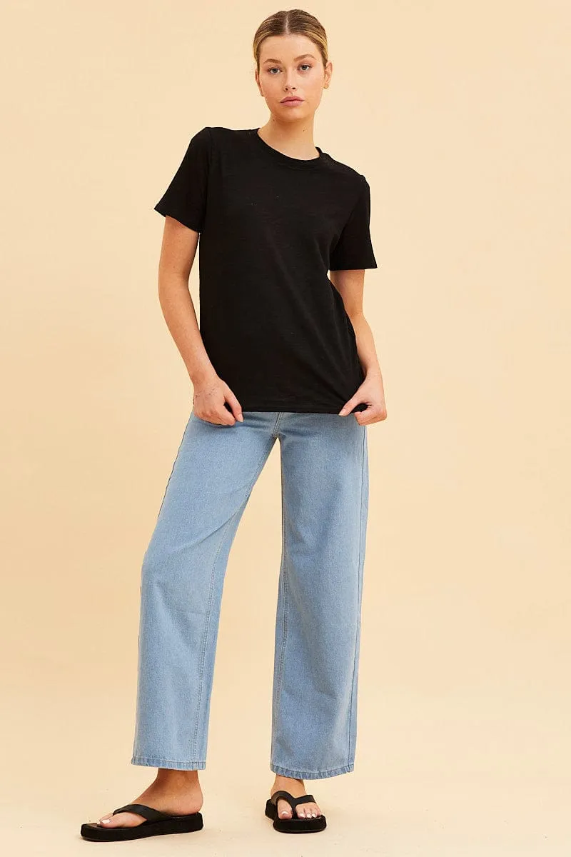 Black Cotton T-Shirt Slub Crew Neck Regular Fit sold by Ally Fashion product image thumbnail 2