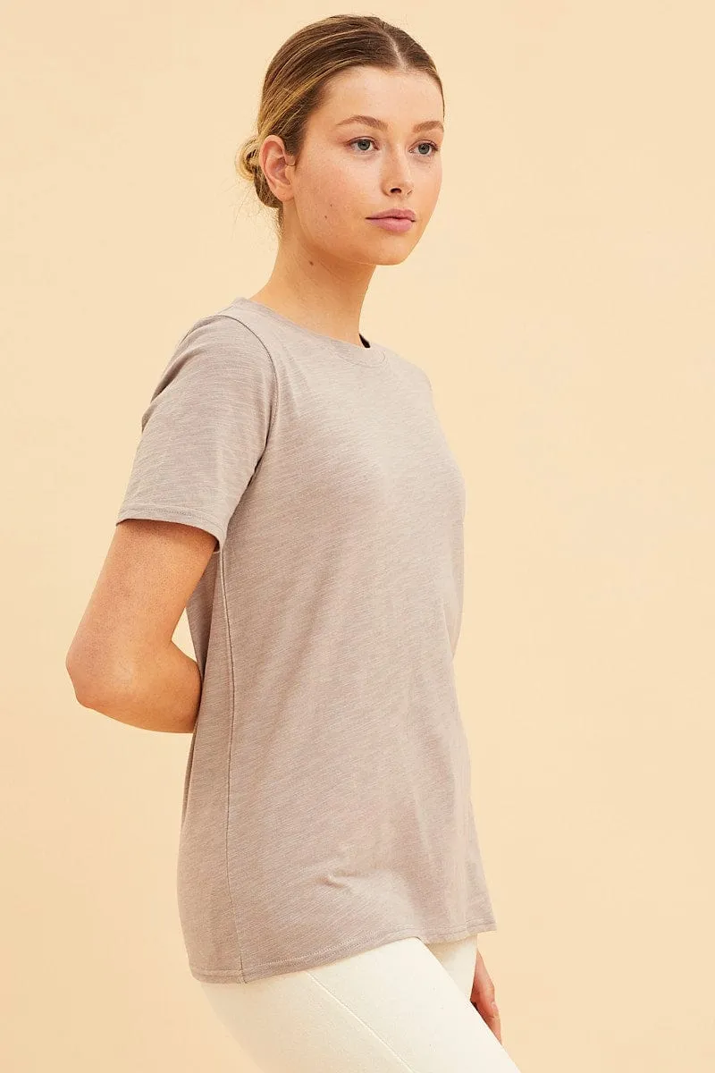 Brown Cotton T-Shirt Slub Crew Neck Regular Fit sold by Ally Fashion product image thumbnail 4