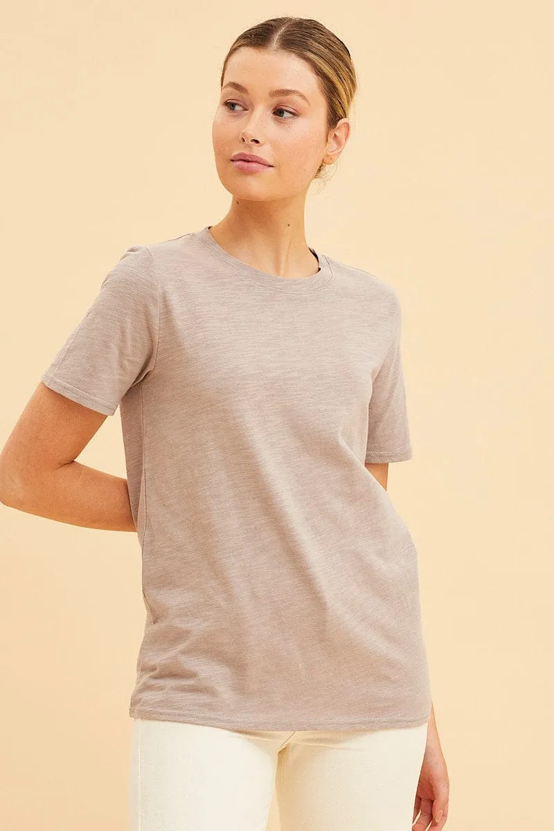 Brown Cotton T-Shirt Slub Crew Neck Regular Fit sold by Ally Fashion product image thumbnail 3